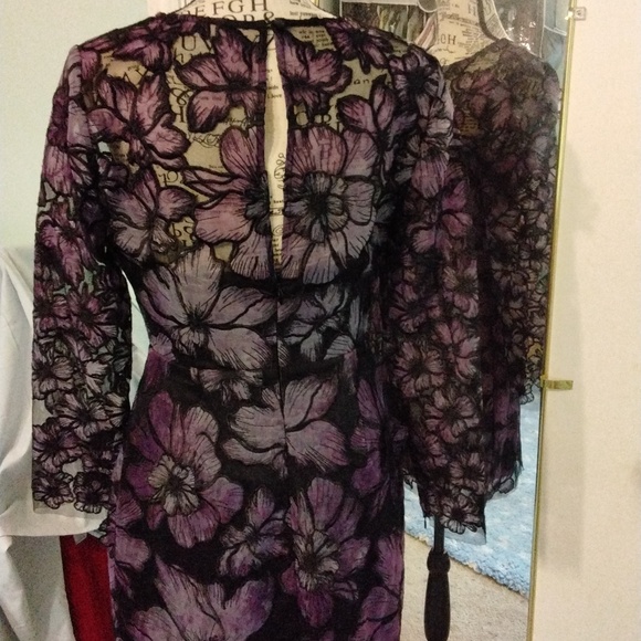 Women's EUC Sheer/lined long sleeve purple/black floral dress by Milly size 4 - Picture 4 of 6